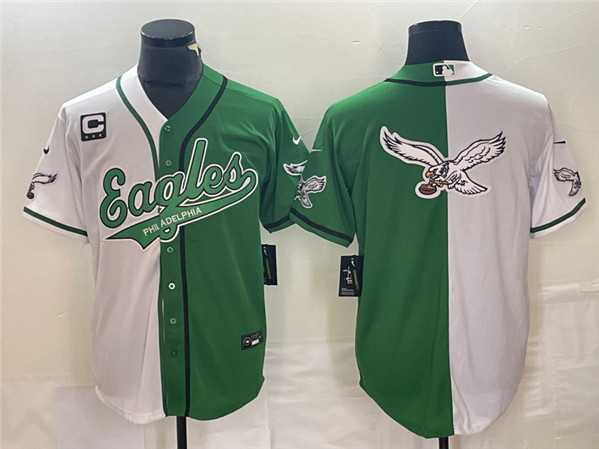 Men%27s Philadelphia Eagles Green White Split Team Big Logo With 3-star C Patch Cool Base Baseball Limited Jersey